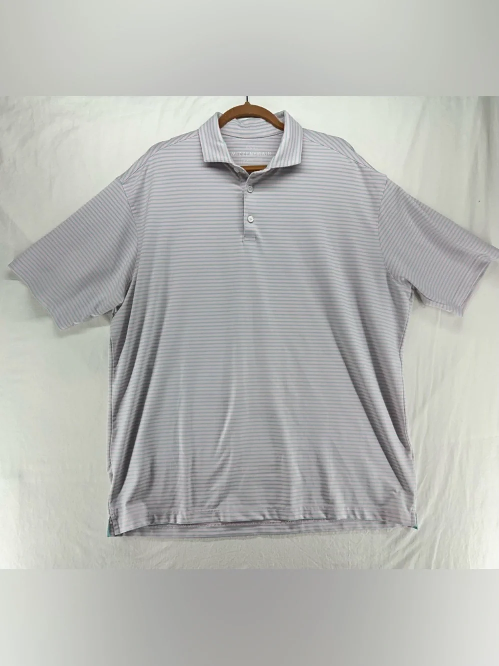 Mizzen & Main Phil Mickelson Polo Shirt Short Sleeve 2XL Light Blue‎ Pink Stripe